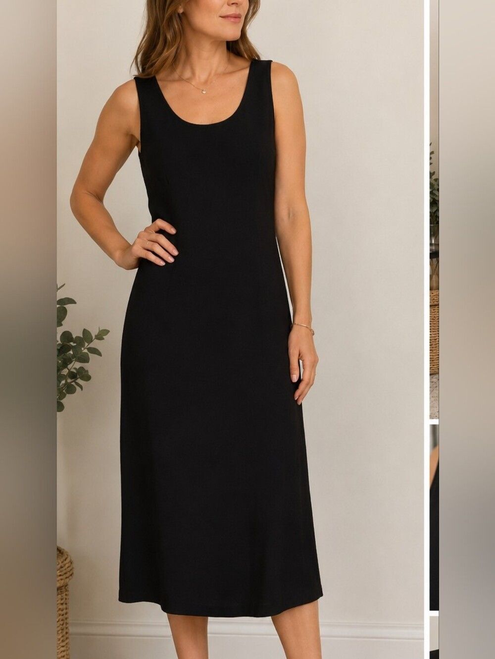 Vintage Dawn Joy II Black Sleeveless Midi Dress 12P Rayon Acetate Made In USA 90